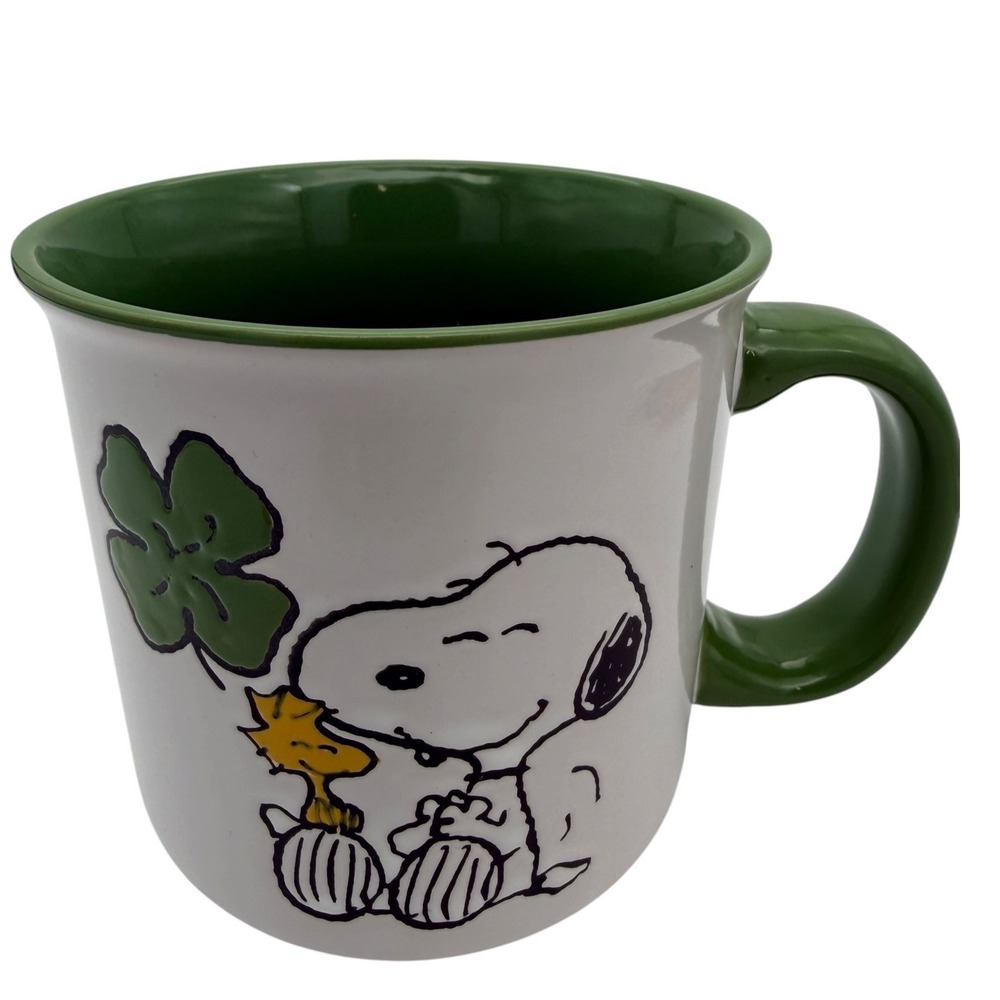 Peanuts Snoopy Woodstock Four Leaf Clover Green Coffee Mug